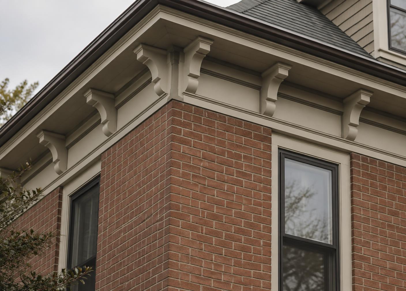 Architectural detail of a restored early-1900s brick home